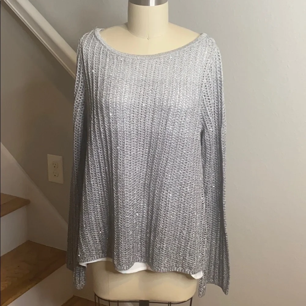 WHBM Silver Sparkly Ombré Sweater Top Combo - Picture 3 of 13